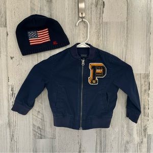 Polo Ralph Lauren Size 2T Toddler Full Zipper Jacket & RL Flag Beanie